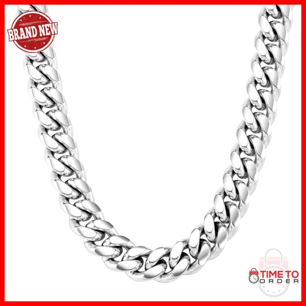 Men's Stainless Steel Cuban Link Chain Necklace 22in Box Clasp